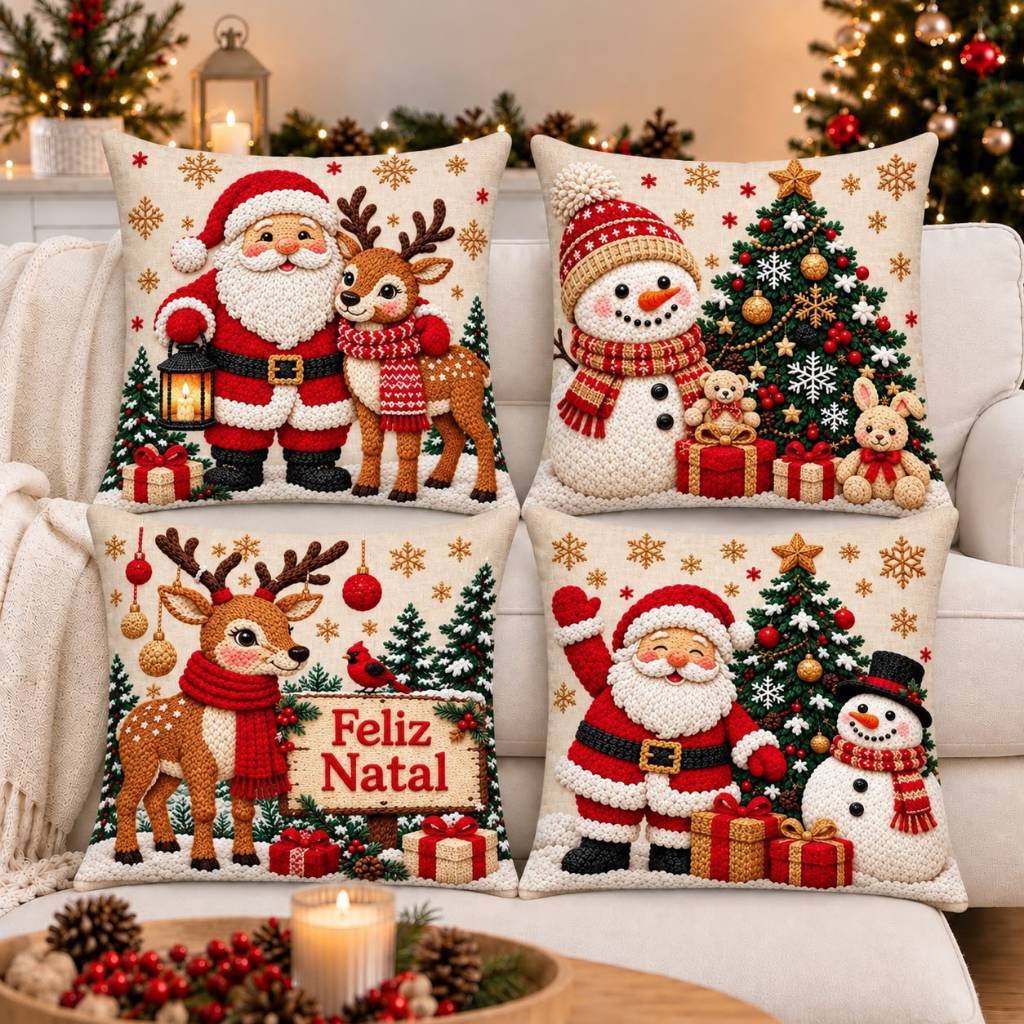 Kit 4 capas de almofada de Natal 45x45 no sofá